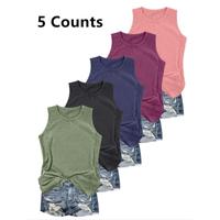 Women's Solid Round Neck Tank Top, Casual Sleeveless Top for Daily Wear, Ladies Clothes for All Seasons
