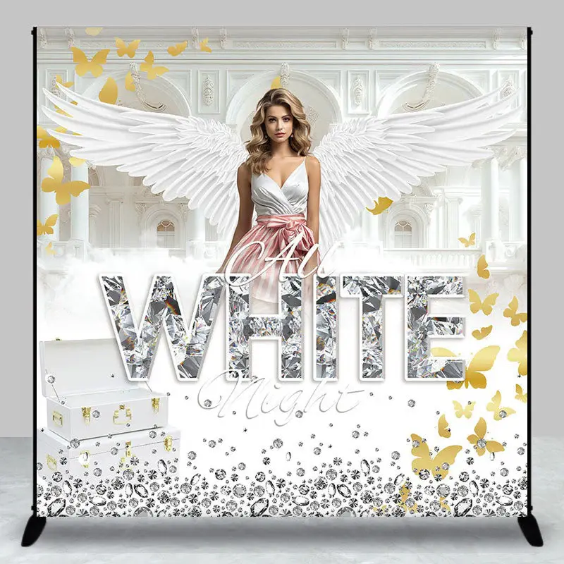 Custom Photo All White Night Diamond Party Backdrop