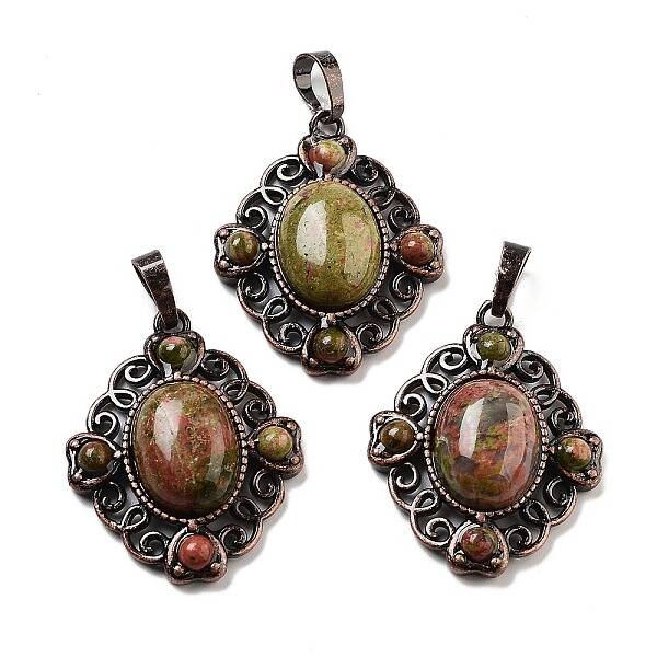 Natural Unakite Rhombus Pendants