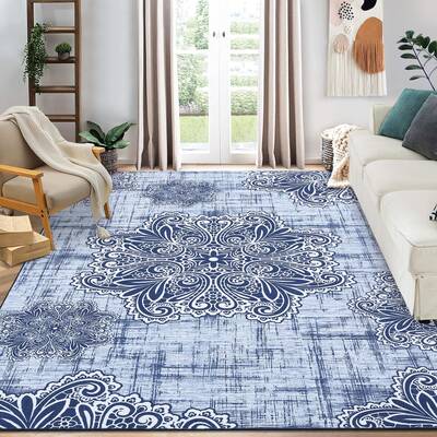 Garvee Washable Area Rug 10x13 Rug Large Living Room Rug Oriental Medallion Rug Floral Rug Farmhouse Rug Vintage Rug Soft Non...
