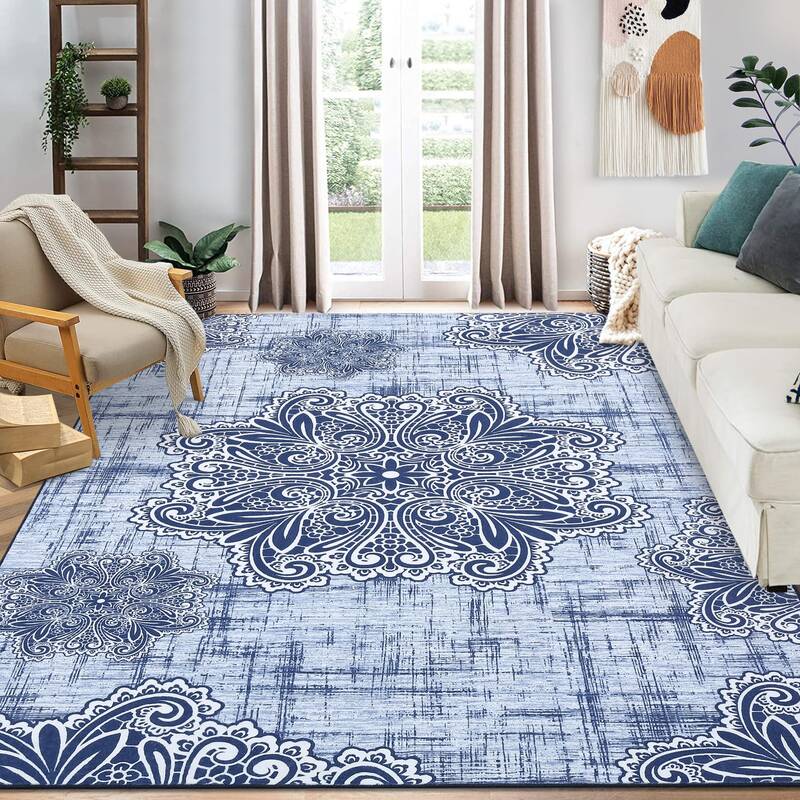 Garvee Washable Area Rug 10x13 Rug Large Living Room Rug Oriental Medallion Rug Floral Rug Farmhouse Rug Vintage Rug Soft Non...