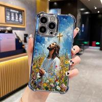 Jesus Clear Protective Four Comers Air Cushion Anti-drop CellPhone Case Clear BracketPhone Case for iPhone 16 15 14 13 12 Pro...