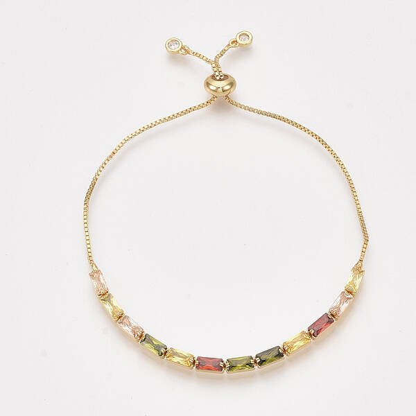 Adjustable Brass Cubic Zirconia Slider Bracelets