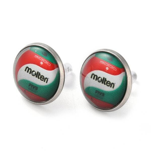 Sport Balls Glass & 304 Stainless Steel Stud Earrings for Women