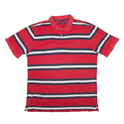 NAUTICA Polo Shirt Red Striped Short Sleeve Mens 2XL