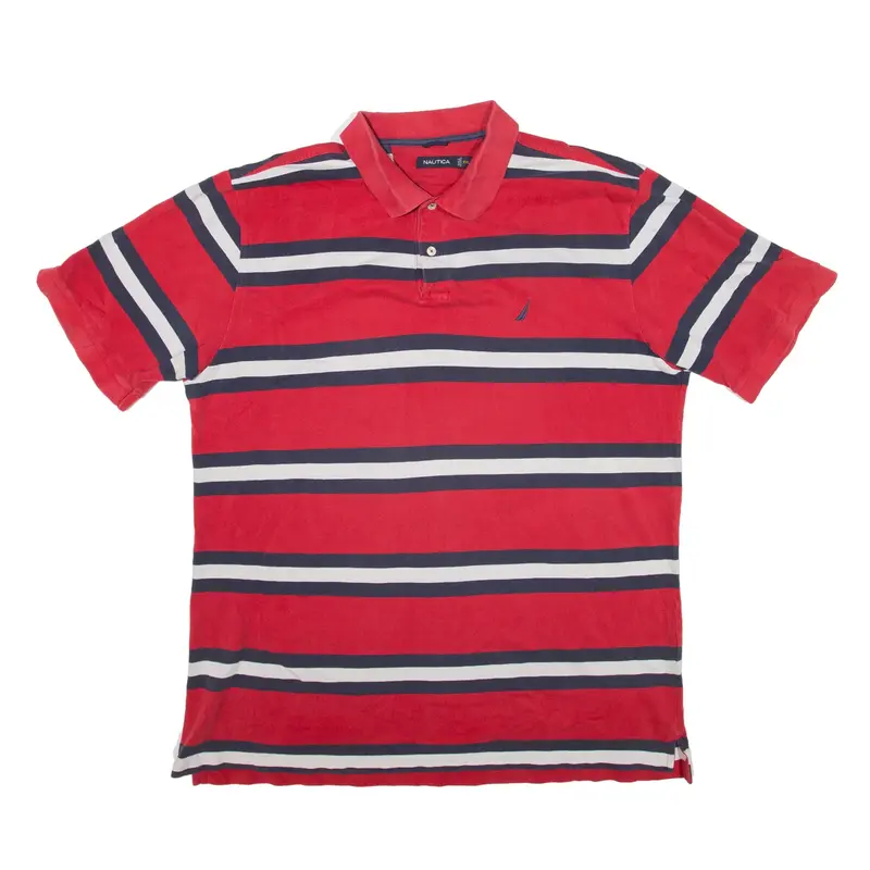 NAUTICA Polo Shirt Red Striped Short Sleeve Mens 2XL
