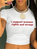 Women's Letter Print Round Neck Crop Tee, Casual Crew Neck Short Sleeve Cropped T-shirt for Daily Holiday Vacation Outdoor We...