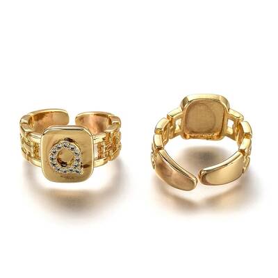 Brass Micro Pave Clear Cubic Zirconia Cuff Rings