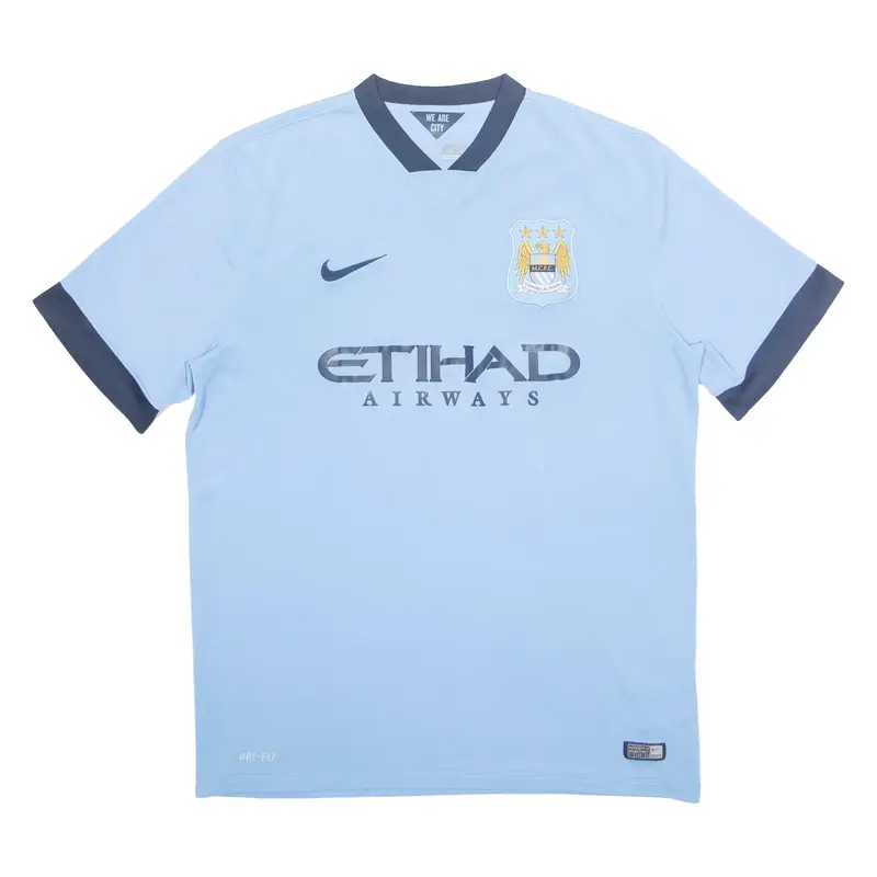 NIKE Manchester City Mens Football Shirt Jersey Blue V-Neck XL