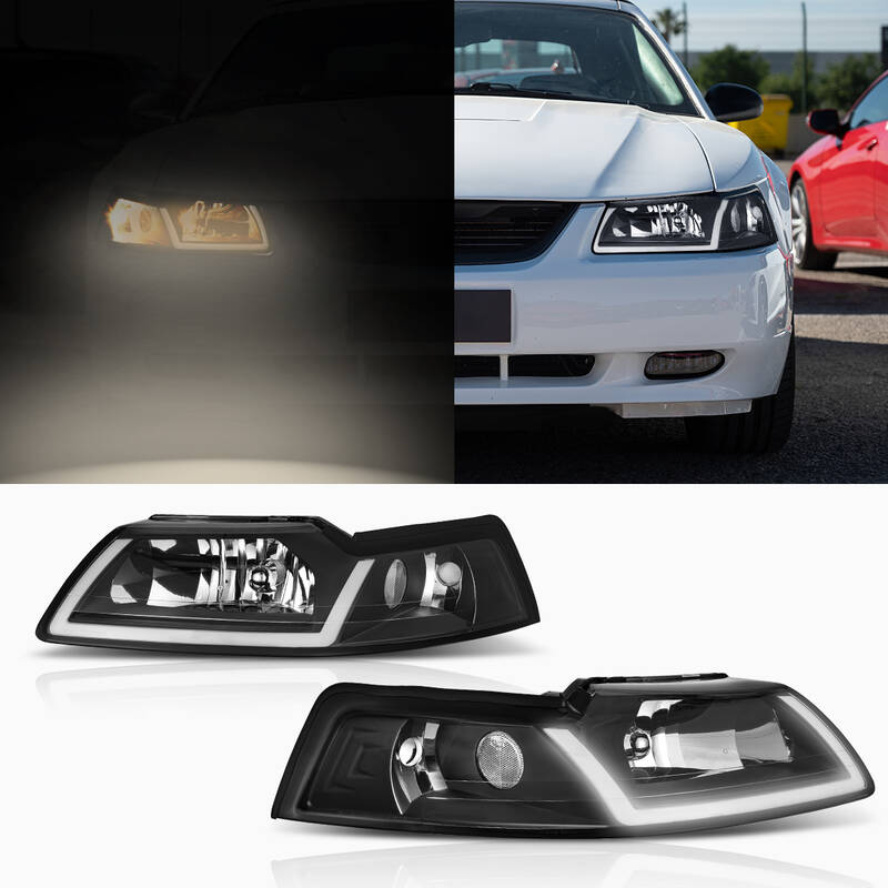 YITAMOTOR® LED DRL Headlights Assembly Compatible with 1999-2004 Ford Mustang Headlamp Replacement Pair with Daytime Running...