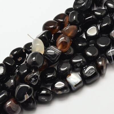 Dyed & Heated Natural Black Agate Nuggets Beads Strands