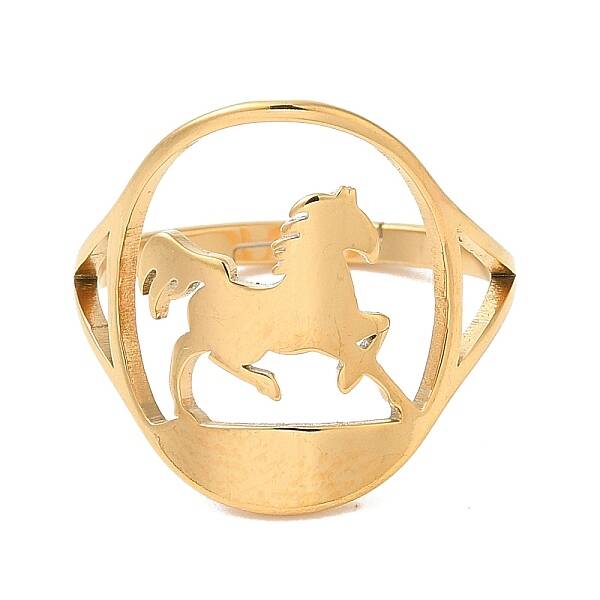 Ion Plating(IP) 304 Stainless Steel Horse Adjustable Ring for Women