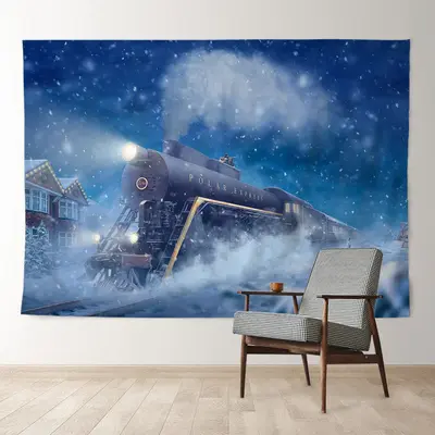 Aperturee Snowy Winter Night Running Train Xmas Backdrop