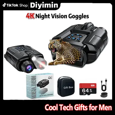 4K Infrared Night Vision Binoculars for Adults - 3” Large Screen, 8X Digital Zoom, Tactical Light, and 64GB Card - Perfect ...