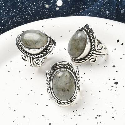 Natural Labradorite Adjustable Rings