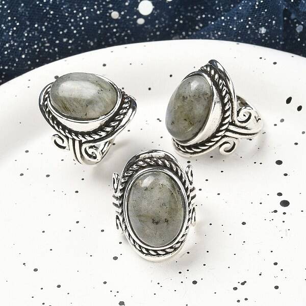 Natural Labradorite Adjustable Rings