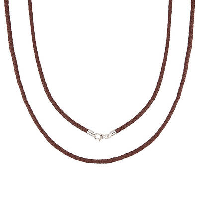 Beebeecraft 2Pcs Braided Leather Necklace Brown Genuine Leather Cord Round Necklace with 925 Sterling Silver Lobster Clasp 3m...