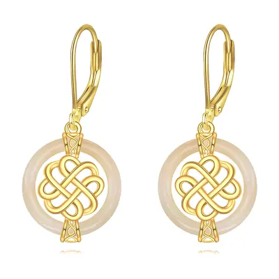 Sterling Silver with Yellow Gold Plated Jade Celtic Knot Lever-back Earrings