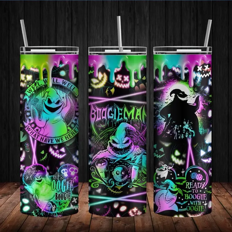 Oogie Boogey Nightmare Before Christmas 20oz Skinny Tumbler with Straw & Lid - Stainless Steel Portable Reusable Drinkware Bo...