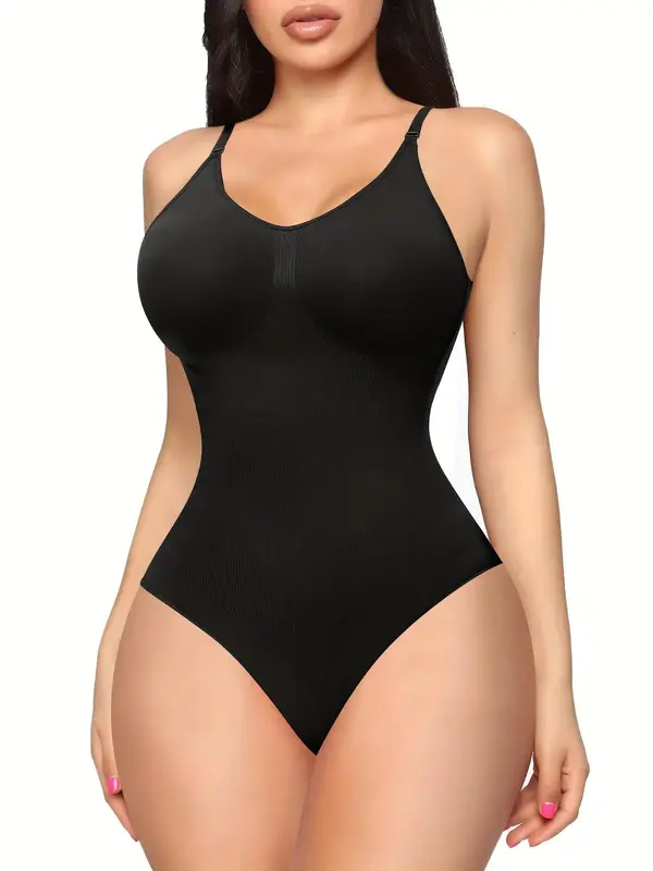 Women's Solid Backless Adjustable Strap Shapewear Bodysuit, High Stretch Seamless Shapewear, Lady Underwear Halloween dailydr...