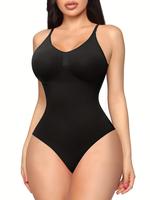 Women's Solid Backless Adjustable Strap Shapewear Bodysuit, High Stretch Seamless Spaghetti Strap Shapewear, Lady Underwear, ...