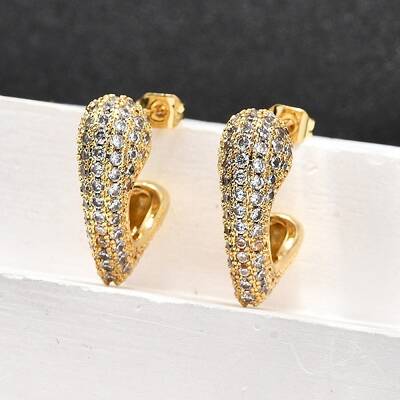 Brass Micro Pave Clear Cubic Zirconia Stud Earrings for Women