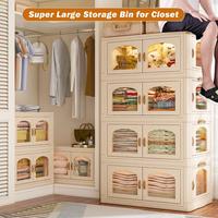 【Deal】RaybeeFurniture 1/2/3/4/5 Plastic Storage Bin with A Lid, Stackable Storage Containers with Wheels, Foldable Storag...