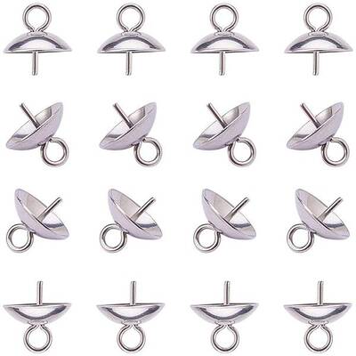 50 pcs 304 Stainless Steel Cup Pearl Bail Pin Pendants For Half-drilled Beads Charms Jewelry Findings
