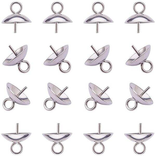 50 pcs 304 Stainless Steel Cup Pearl Bail Pin Pendants For Half-drilled Beads Charms Jewelry Findings