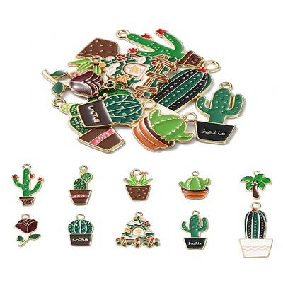 10Pcs 10 Styles Plant Alloy Enamel Pendants