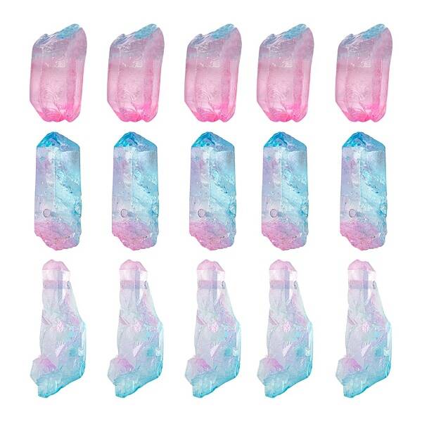 3Pcs Electroplate Natural Quartz Crystal Beads Strands