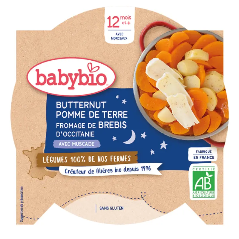 Babybio Vegetables Night Dish Organic Butternut and Red Potato of 12 Months 230g