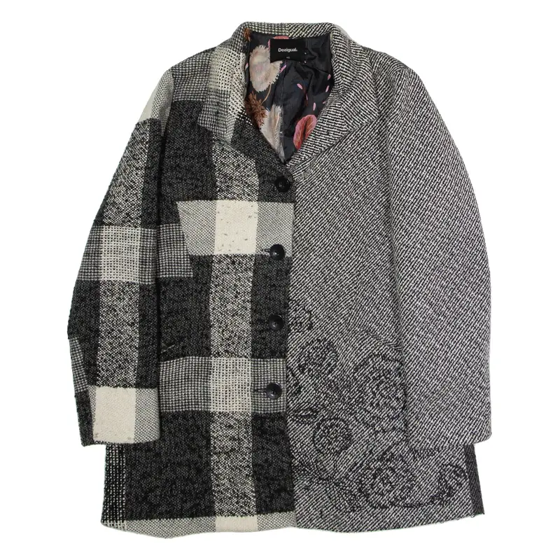 DESIGUAL Womens Overcoat Coat Black Knit Patchwork UK 18