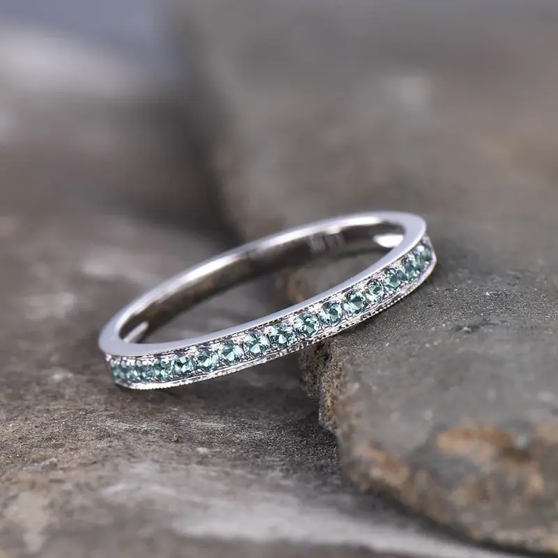 14K White Gold Luxe Antique Scroll Alexandrite Wedding band