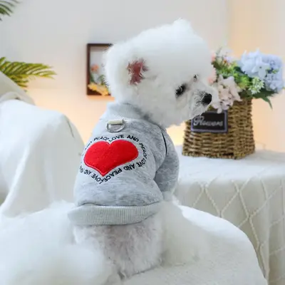 Heart & Letter Print Pet Sweatshirt, Round Neck Hoodies for Small Dogs & Cats, Fashionable Pet Clothing for Daily Wear