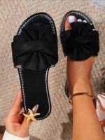 Women's Elegant Bowknot Design Slide Classy Sandals, Trendy Flat Sandals, Fashionable Shoes for Daily Wear, Girl