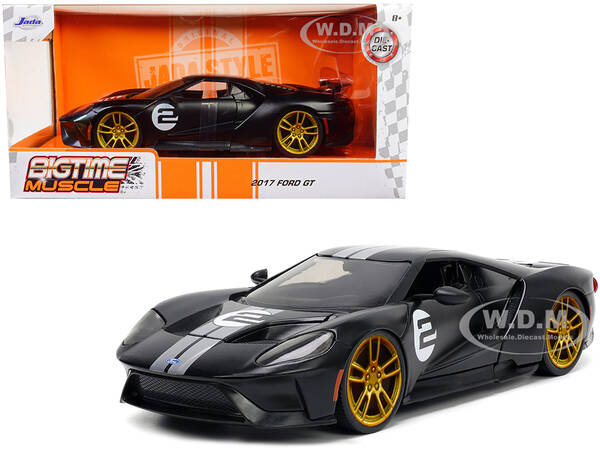 2017 Ford GT 2 Matt Black with Silver Stripes and Gold Wheels \