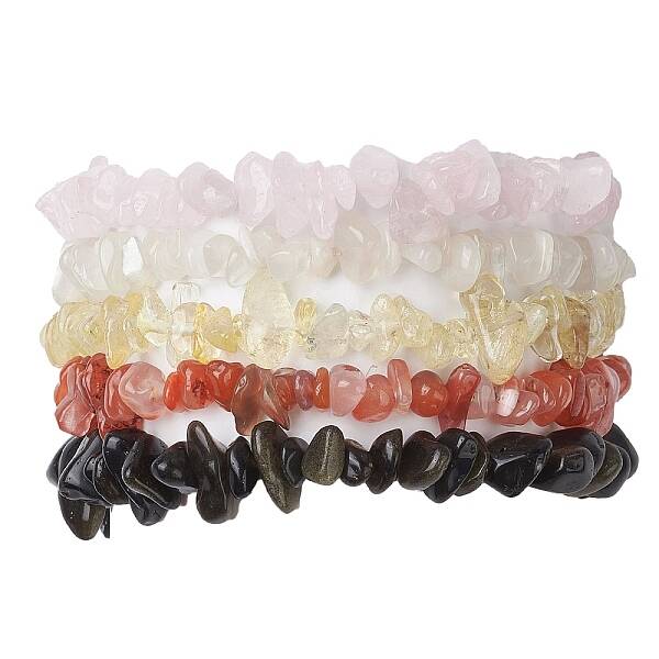 12 Constellation Natural Mixed Gemstone Chip Beaded Stretch Bracelets Sets for Women Men