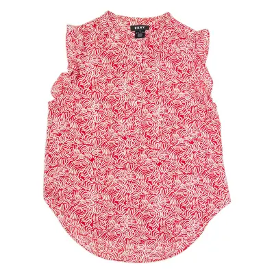 DKNY Womens Printed Shirt Red High Neck Sleeveless Crazy Pattern M