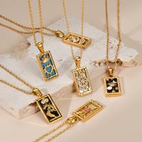 SIXFOX TAROT Series Titanium Steel Square Colorful Enamel Tarot Cards Pendant Necklace Mystery Jewelry Chains
