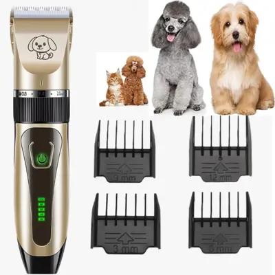 Rechargeable Pet Grooming Kit, Including 1 Count Pet Hair Trimmer & 4 Counts Limit Comb, Silent Two-speed Clipper, Wireless P...