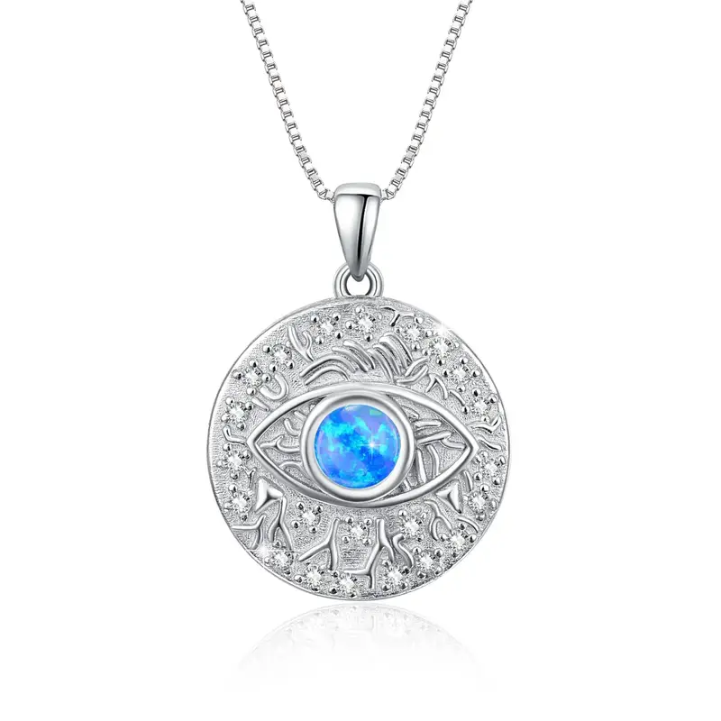 Sterling Silver Blue Opal Evil Eye Pendant Necklace for Women