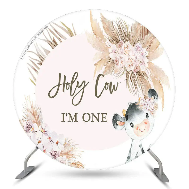 Aperturee Holy Cow Pink Floral Circle Backdrop For 1St Birthday | Circle Party Backdrop | Circle Background For Party | Custo...