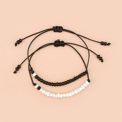Personalized black and white rice bead wax thread woven bracelet jewelry