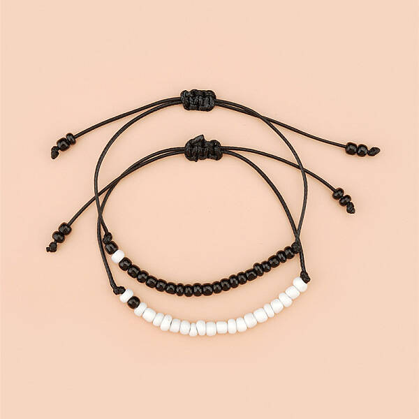 Personalized black and white rice bead wax thread woven bracelet jewelry