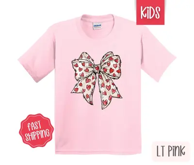 Red Heart Bow 2 Kids Shirt - Valentine's Day Children's Tshirt - Youth Tee Gildan