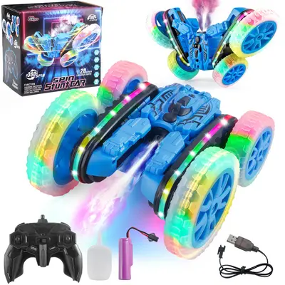 Remote Control Stunt Car RC Cars Toys for Kids 4WD Stunt Car with LED Lights & 360° Flips 2.4GHz Double-Sided Design for Ext...