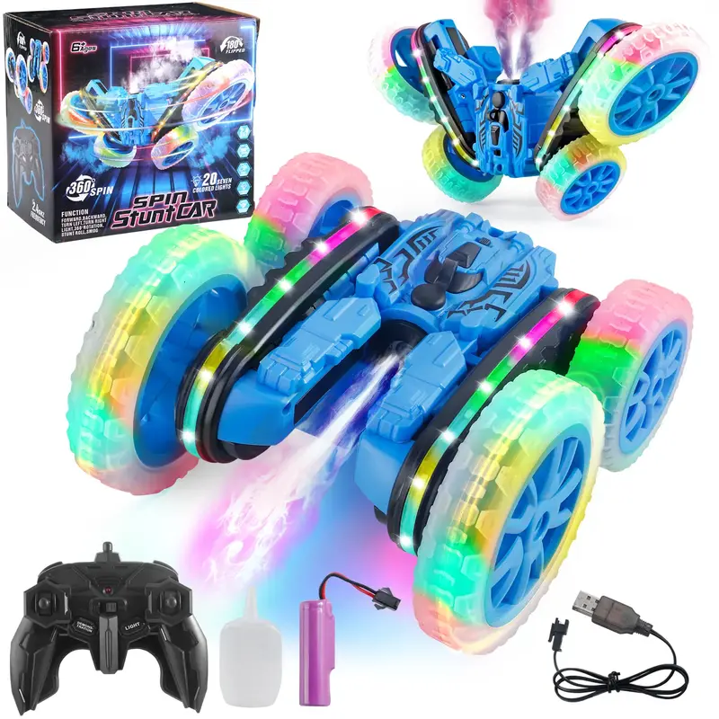 Remote Control Stunt Car RC Cars Toys for Kids 4WD Stunt Car with LED Lights & 360° Flips 2.4GHz Double-Sided Design for Ext...
