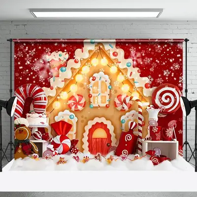 Aperturee Red Gingerbread House Snowflake Christmas Backdrop - Aperturee