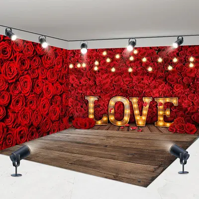 Aperturee Dense Red Rose Love Valentines Day Room Set Backdrop, 7X7FT(Left Wall)+10X7FT(Right Wall)+10X7FT(Floor), 247.5 USD,...